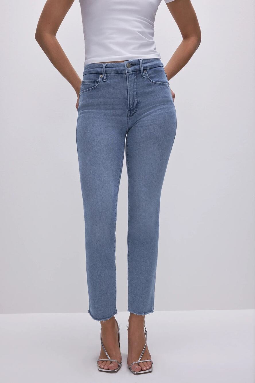 NWT Good American 2/26 Good Legs Straight Leg Mid Rise Stretch Denim Blue Jeans